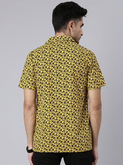 Yellow Printed Short Sleeves Shirt