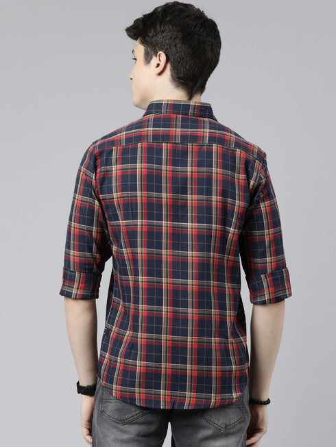 Navy Blue Checks Full Sleeves Shirt