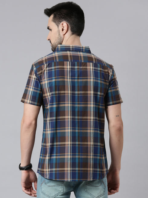 Olive Green Checks Short Sleeves Shirt