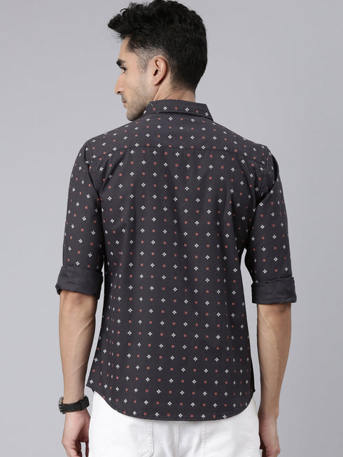 Grey Printed Full Sleeves Shirt