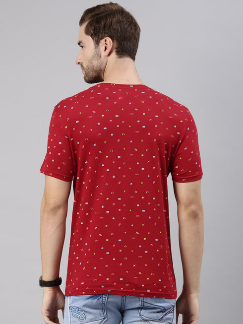 Red Printed Crew Neck Tshirt