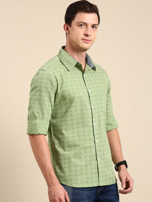 Green Printed Full Sleeves Shirt