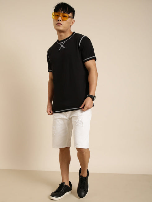 Black Solid Oversized Crew Neck T-shirt