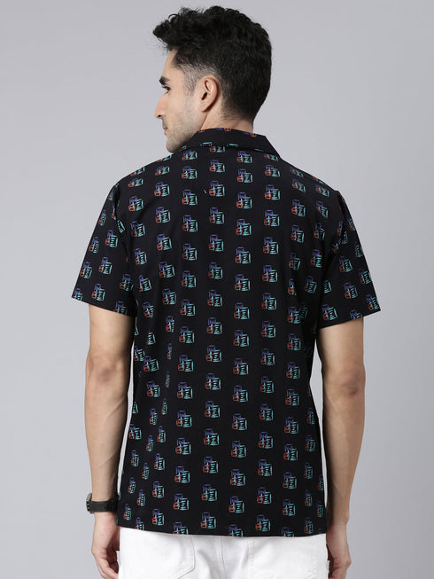 Black Printed Short Sleeves Shirt