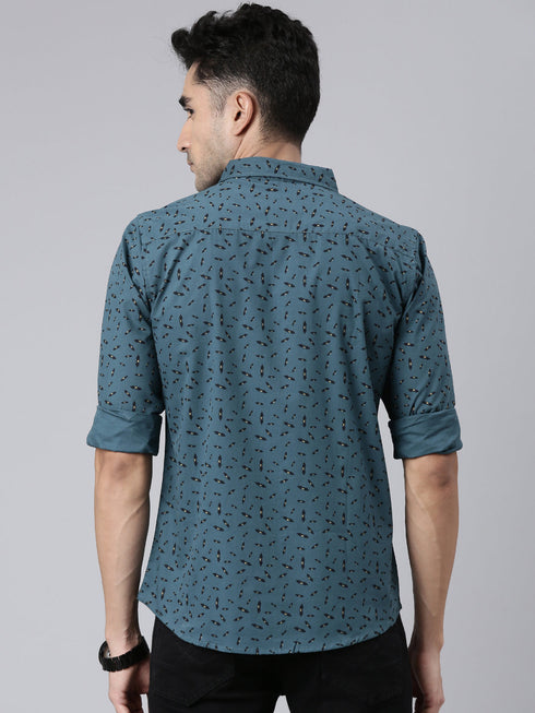 Grey Printed Pure Cotton Full Sleeve Casual Shirt
