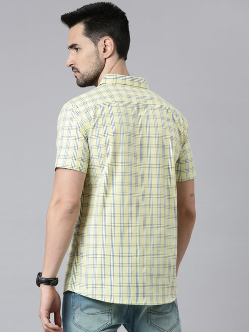 Yellow Checks Short Sleeves Shirt