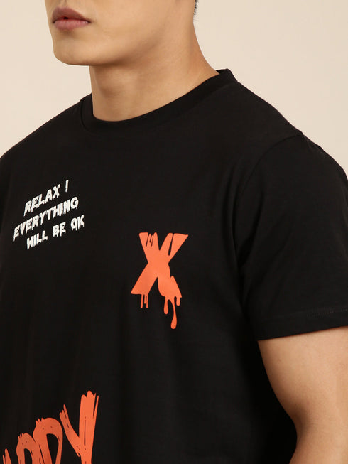 Black Printed Crew Neck <br>T-shirt