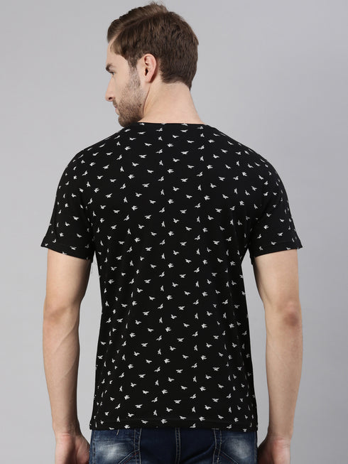 Black Printed Crew Neck Tshirt