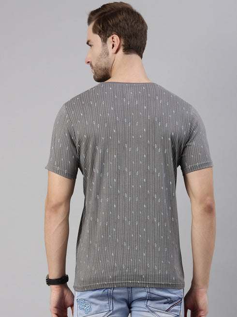 Grey Printed Crew Neck Tshirt