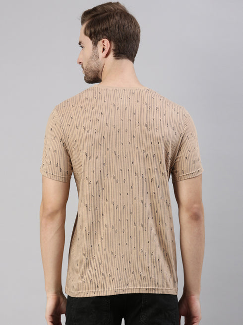 Brown Printed Crew Neck Tshirt