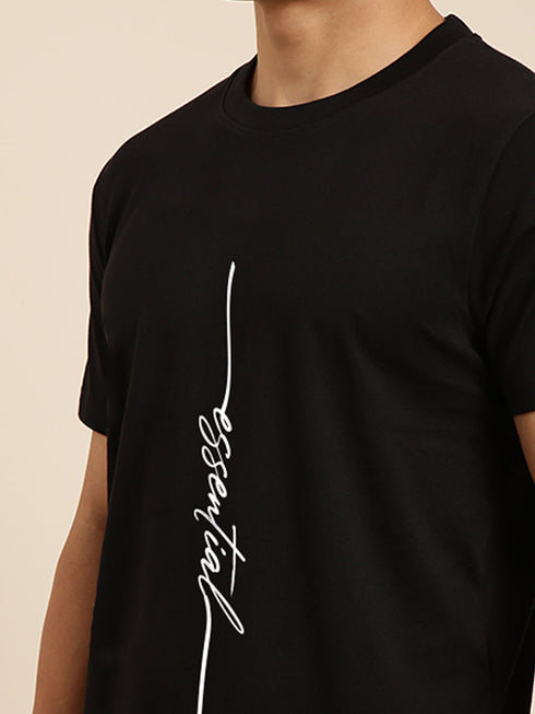 Black Printed Oversized Crew Neck T-shirt