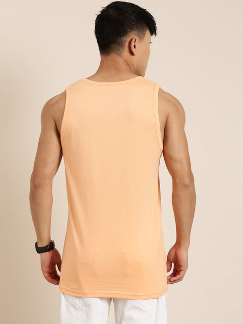 Orange Printed Crew Neck Tank Top