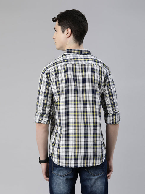 Navy Blue Checks Full Sleeves Shirt