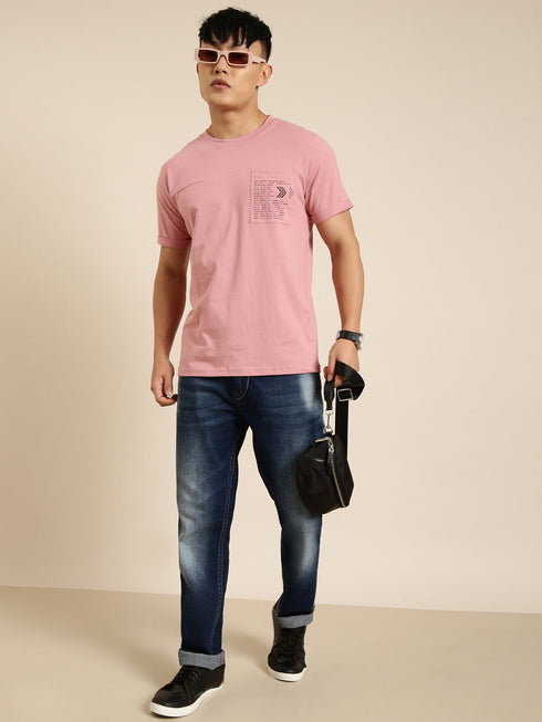Pink Printed Crew Neck T-shirt