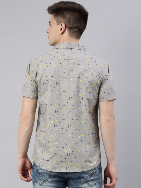 Grey Printed Short Sleeves Shirt