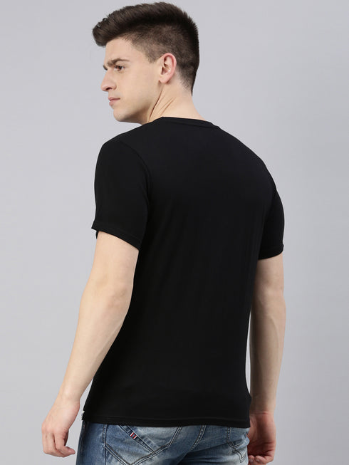 Black Printed Crew Neck Tshirt