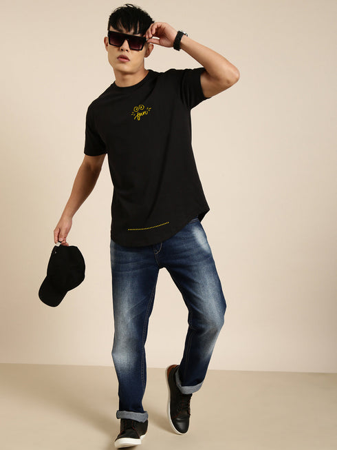 Black Solid Oversized Crew Neck T-shirt
