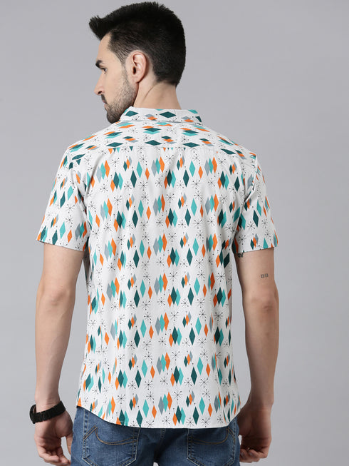 Joven Mens Slim Fit Printed Casual Shirt in Grey Color