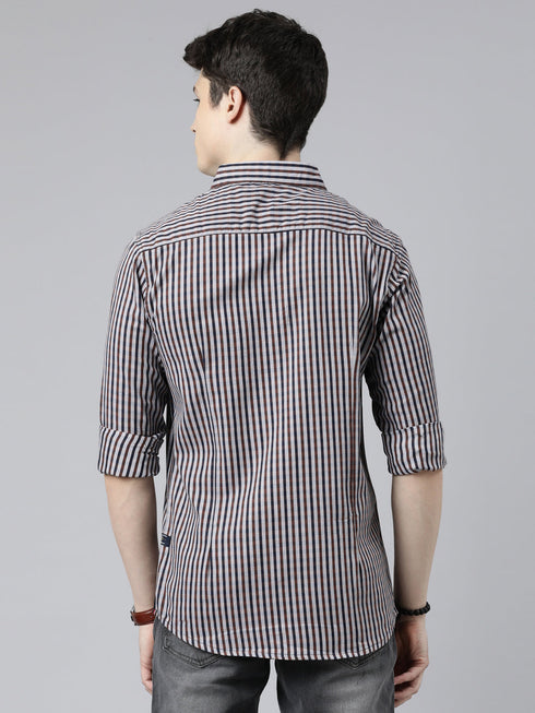 Grey Striped Full Sleeves Shirt