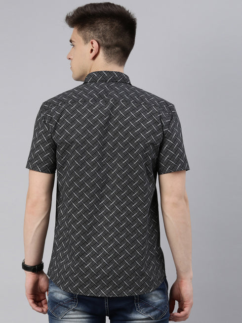 Black Printed Short Sleeves Shirt