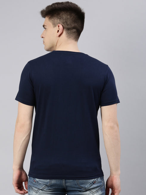 Navy Blue Printed Crew Neck Tshirt