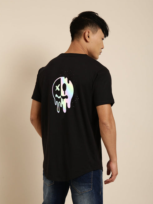 Black Printed Oversized Crew Neck T-shirt