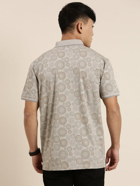 Grey Printed Polo T-shirt