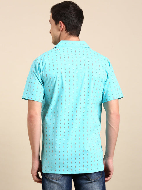 Sea Green Printed Short Sleeves Shirt