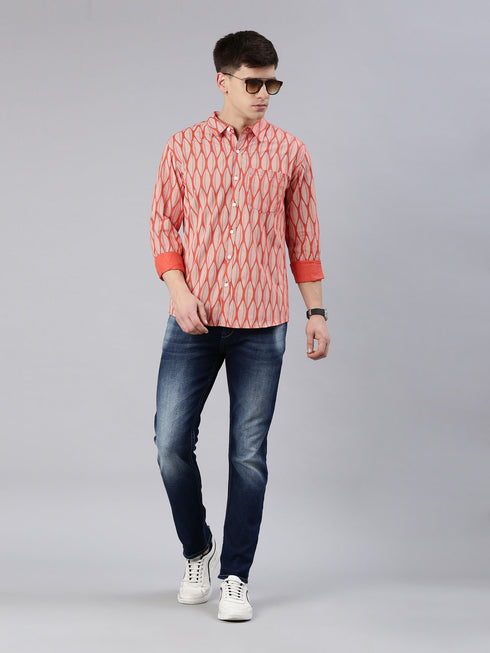 Orange Printed Full Sleeves Shirt