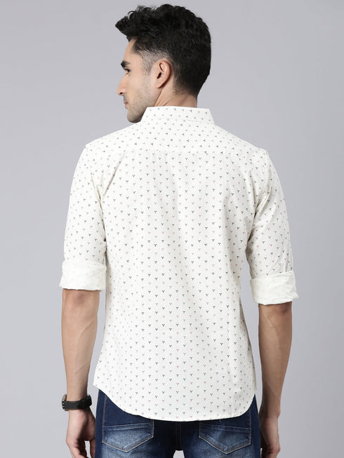 White Printed Full Sleeves Shirt