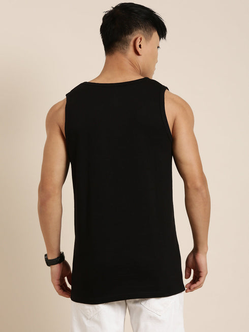 Black Printed Crew Neck Tank Top