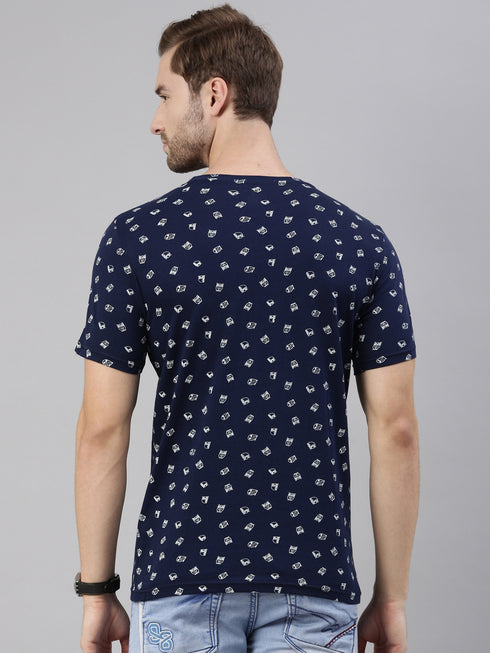Navy Blue Printed Crew Neck Tshirt
