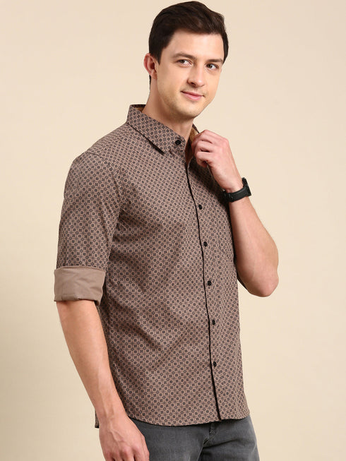Brown Printed Full Sleeves Shirt