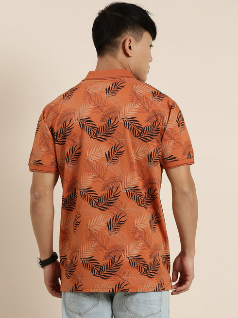 Orange Printed Polo T-shirt