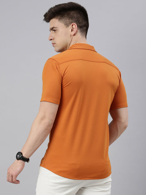Orange Solid Tencel Stretch Knit Shirt