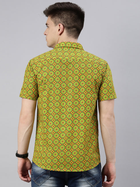 Yellow Printed Short Sleeves Shirt