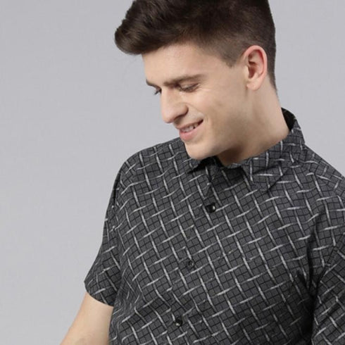 Black Printed Short Sleeves Shirt