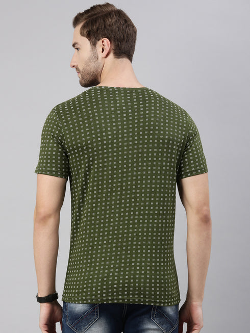 Olive Green Printed Crew Neck Tshirt