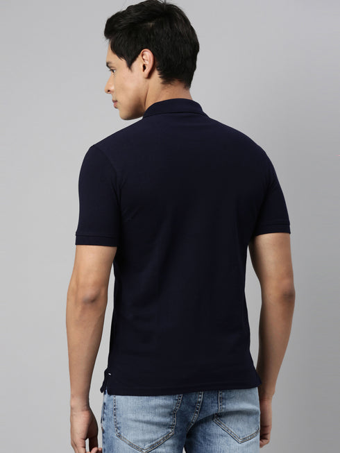 Navy Blue Solid Polo T-Shirt