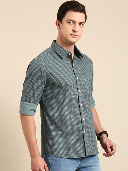 Green Printed Full Sleeves Shirt