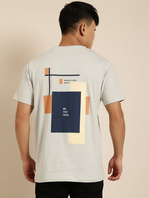 Grey Printed Crew Neck Tshirt