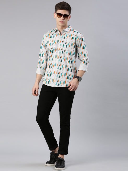 Grey Printed Full Sleeves Shirt
