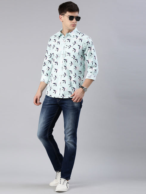Blue Printed Full Sleeves Shirt