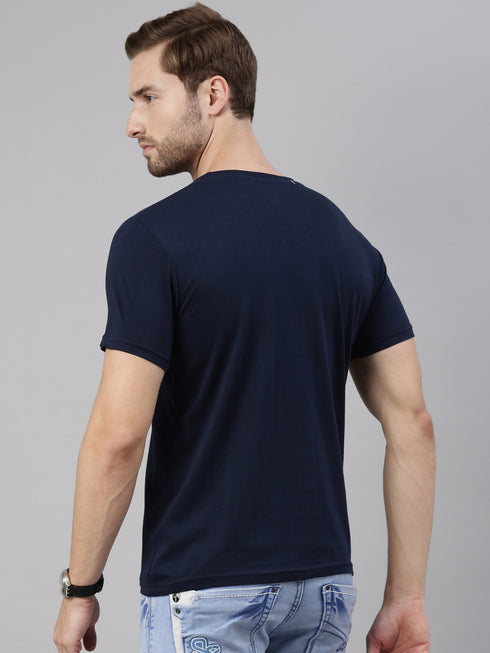 Navy Blue Printed Crew Neck Tshirt
