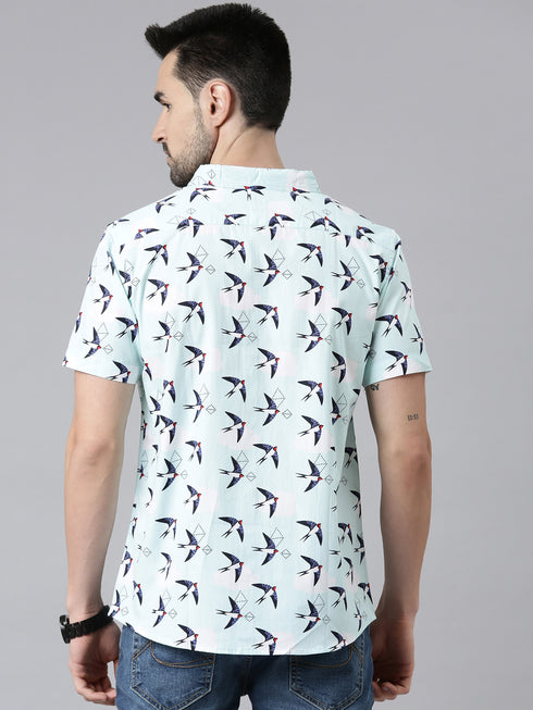 Joven Mens Slim Fit Printed Casual Shirt in Sky Blue Color