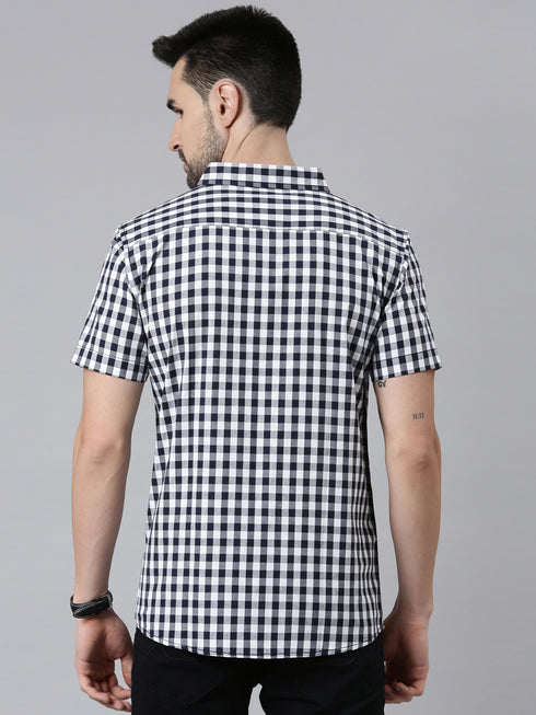 Navy Blue Checks Short Sleeves Shirt