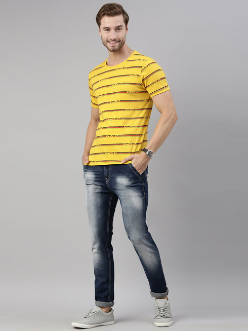 Yellow Printed Crew Neck Tshirt