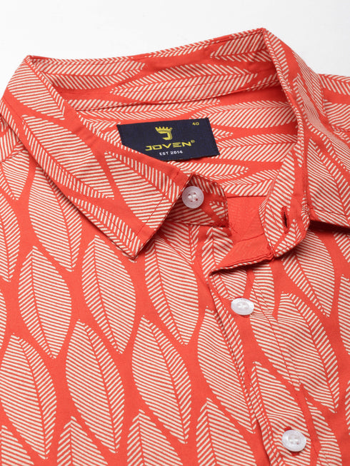 Orange Printed Full Sleeves Shirt