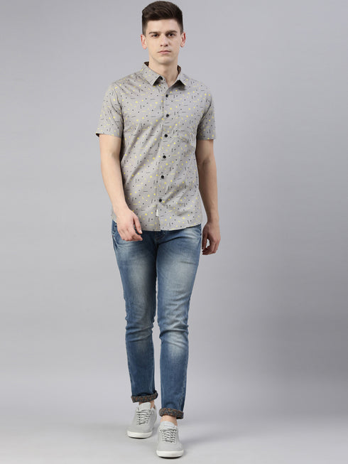 Grey Printed Short Sleeves Shirt