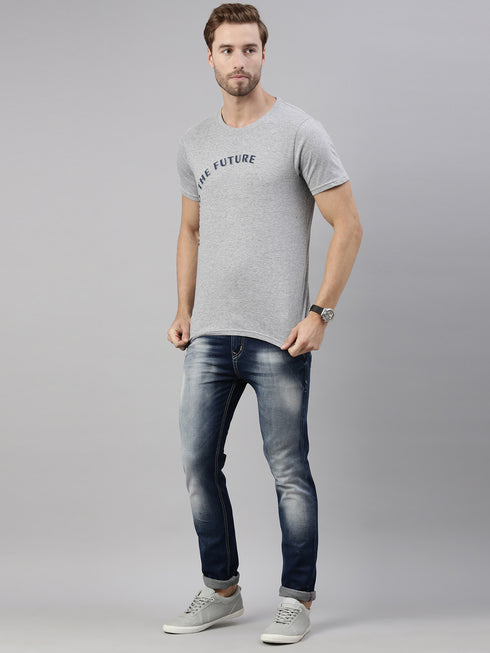 Grey Printed Crew Neck Tshirt